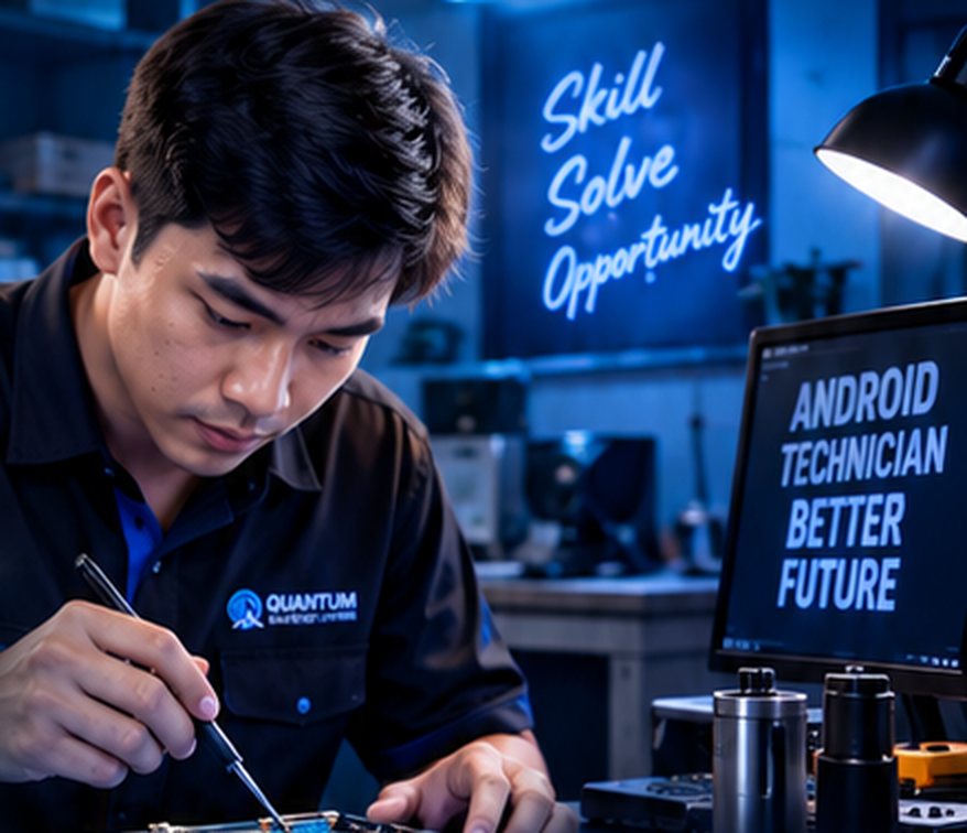 Suasana praktik kelas teknisi handphone Android Quantum Telecommunication